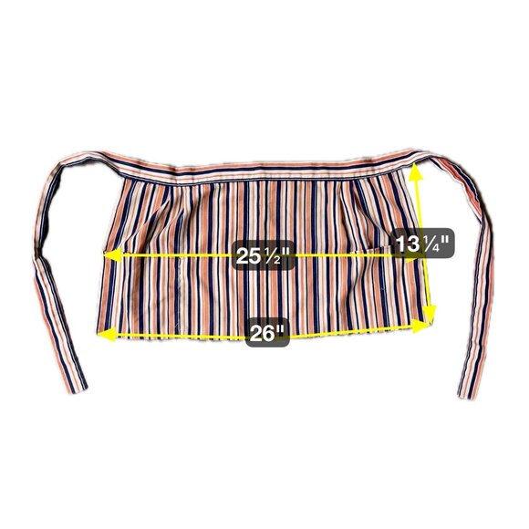 Vintage Handmade Apron Multiple Pockets Striped Blue Orange Smock Tie Back - Picture 7 of 7